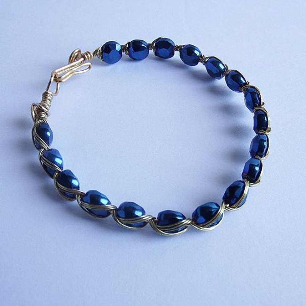 NEW Teal/Gold Tone Wire Wrap Egyptian Styl Bracelet 8"